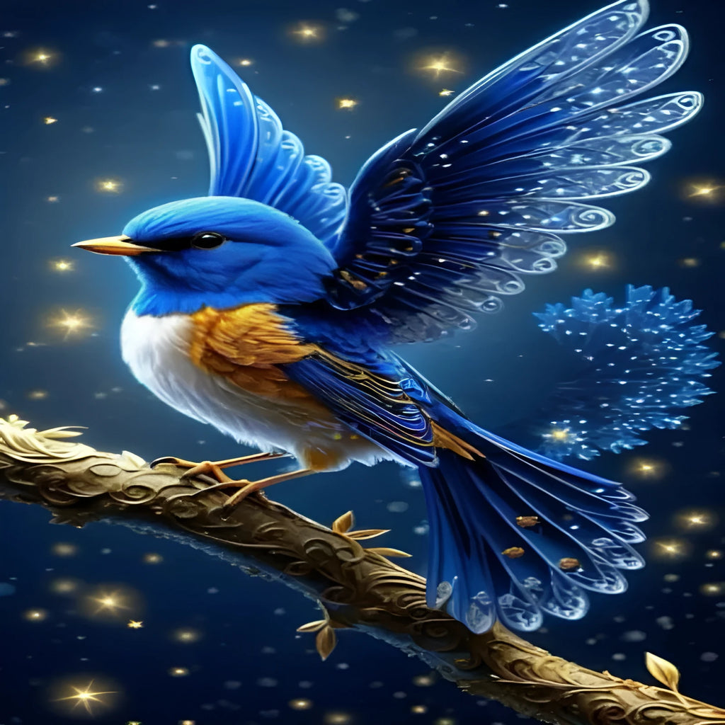 Handmade DIY blue bird rhinestone painting on 60x100cm canvas with internal framework