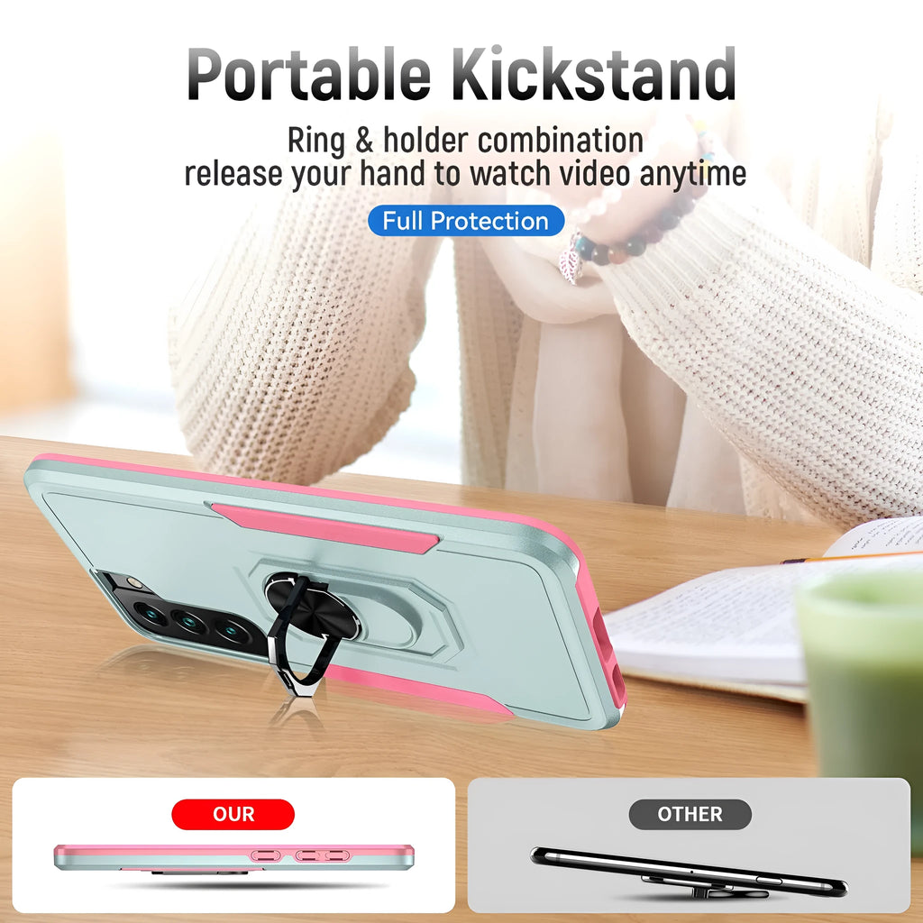 Magnetic ring bracket drop-resistant phone case for Samsung A13 5G in black with contrast colour edge
