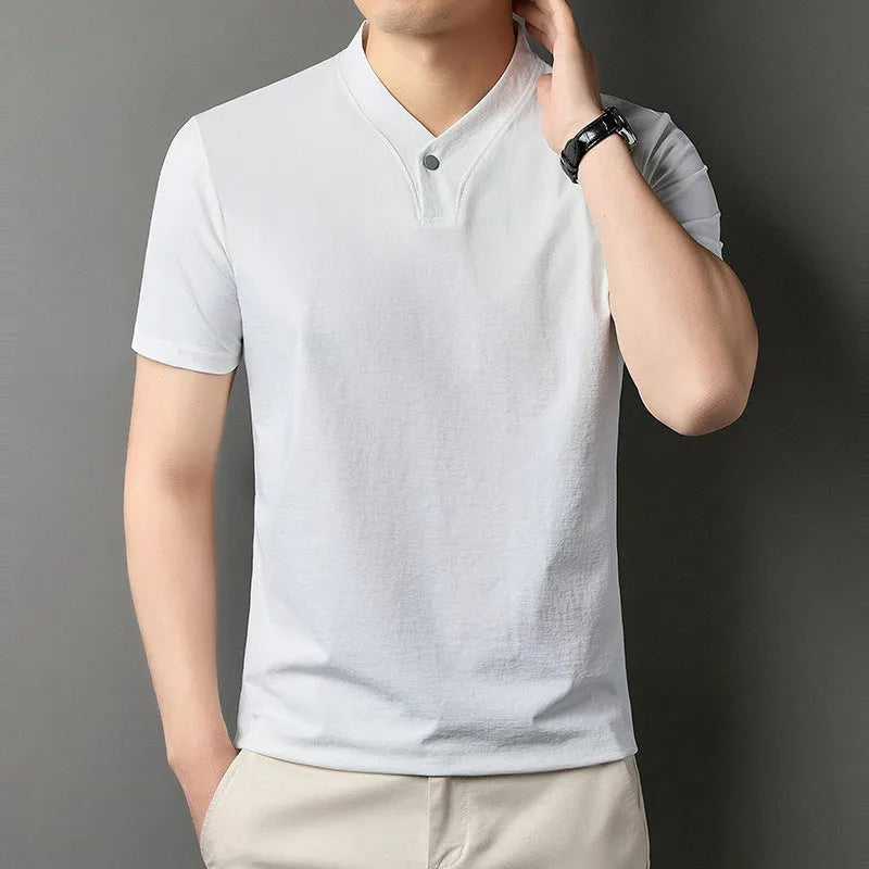 Men's short sleeve t-shirt with zipper detailing in polyester blend fabric