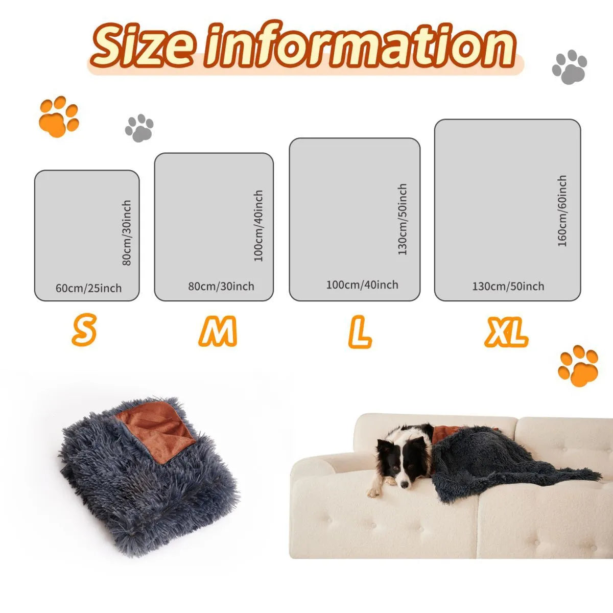 Grey velvet and plush pet blanket serving as dog bed and sofa cover with four size options