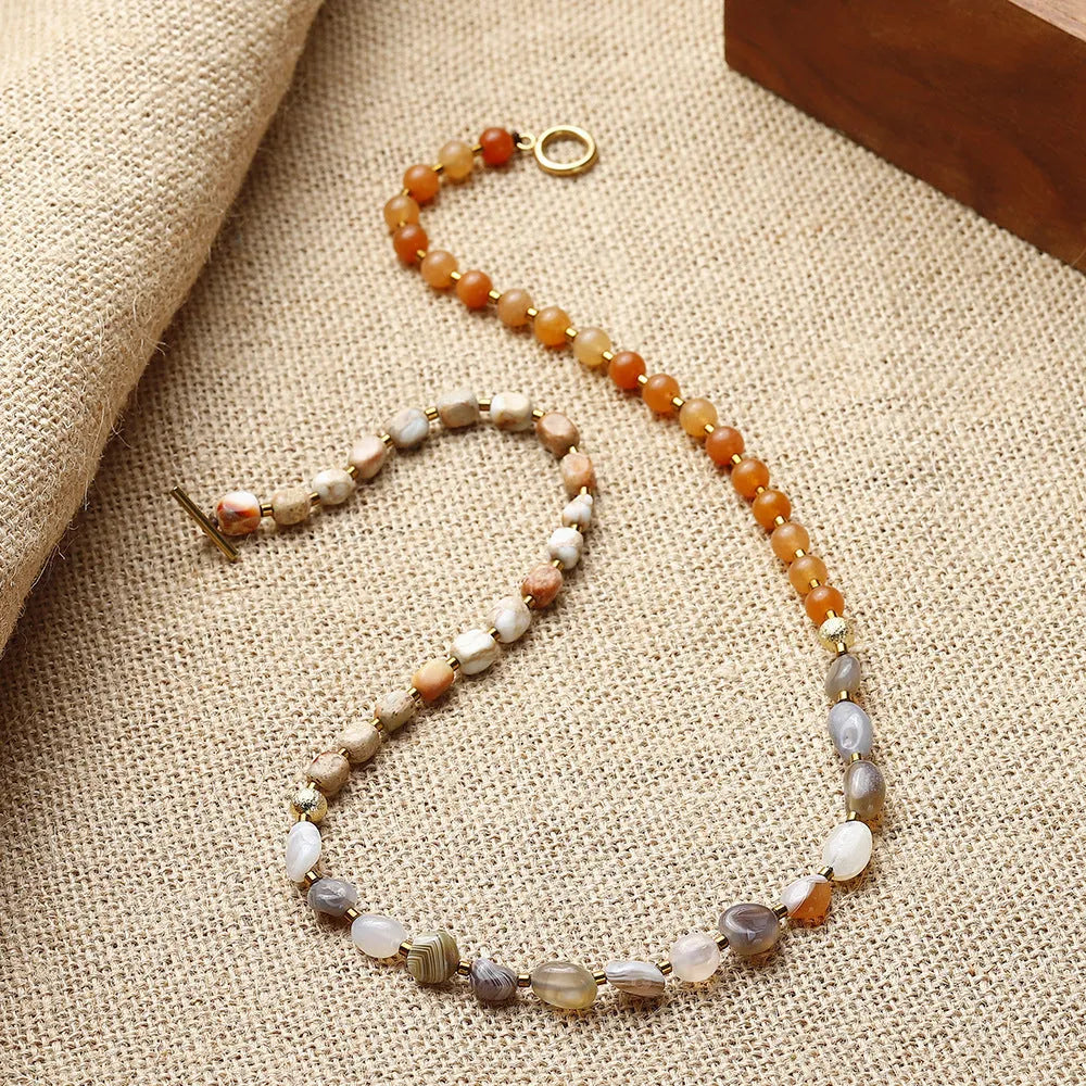 Hand-woven Persian Gulf agate multi-layer bracelet with geometric texture patterns