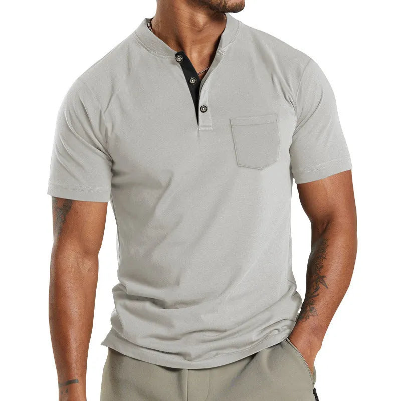 Men's plus size short sleeve summer shirt with chest button pocket in solid colour