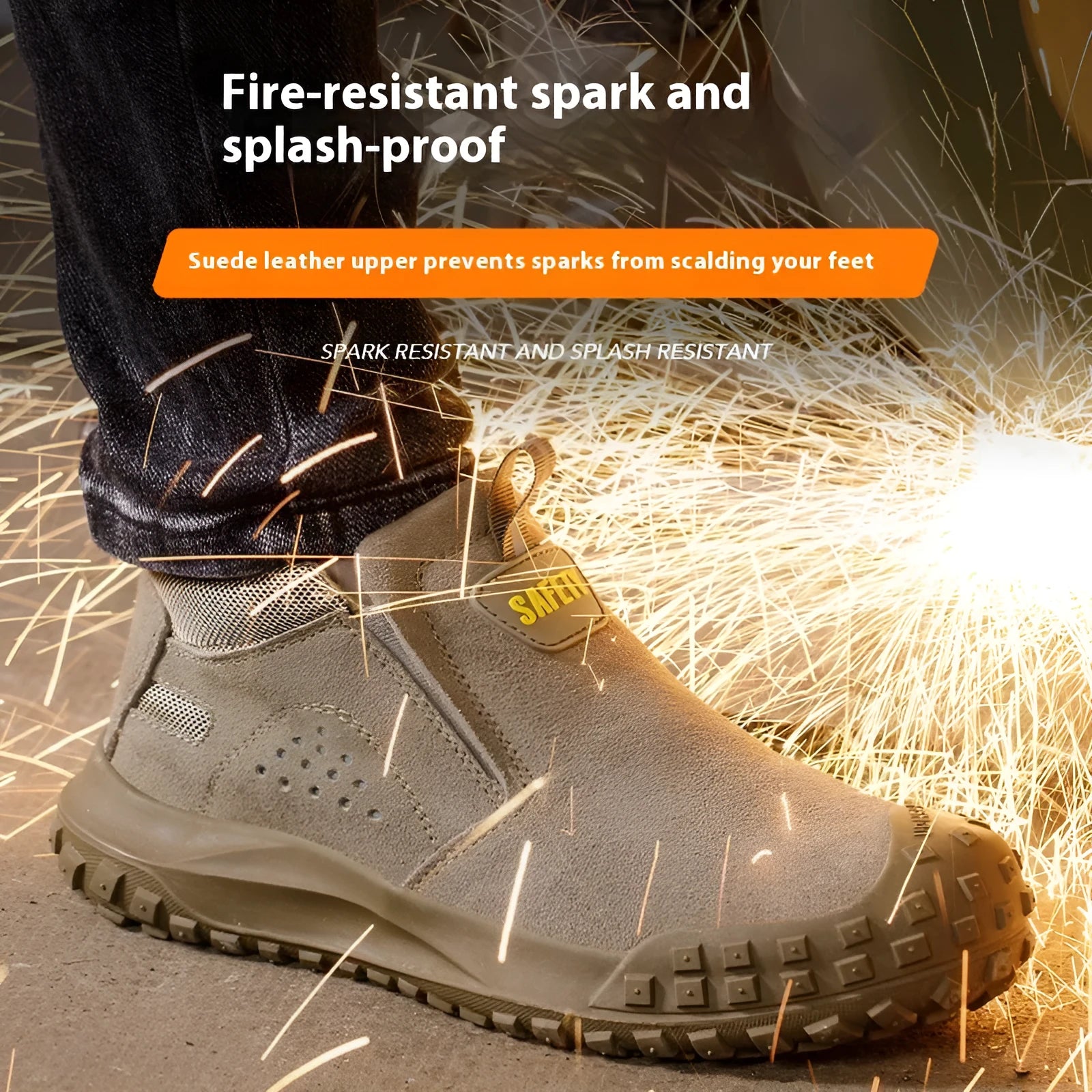 Mid-calf welding safety shoes in grey with steel midsoles for industrial work protection