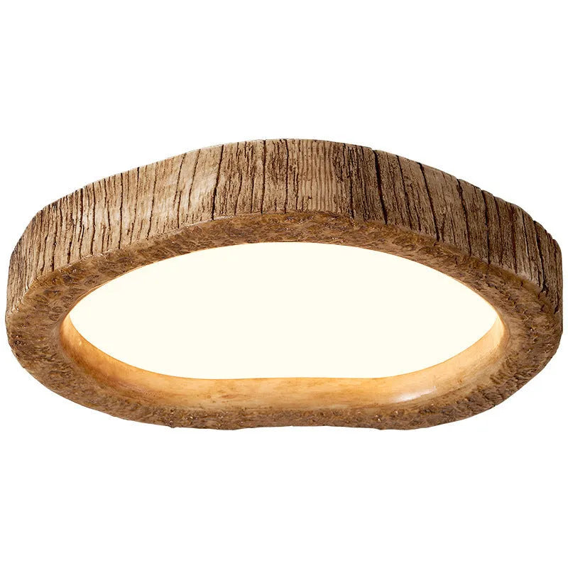 Round wood-grain finish Chinese-style ceiling lamp for bedroom lighting.