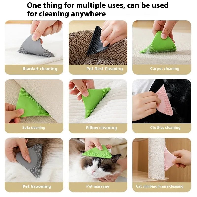 PTE pet hair scraper brush with bristles for grooming and a flat edge for cleaning fabrics, shown in avocado green colour.