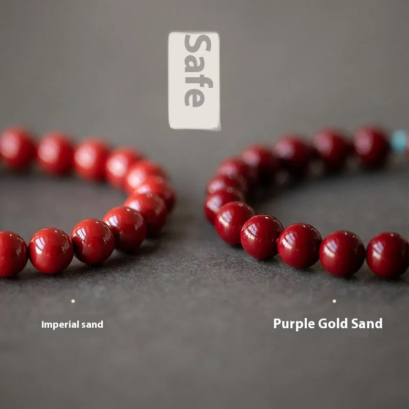 Purple gold sand cinnabar Hetian jade bracelet with geometric elliptical beads in three size options