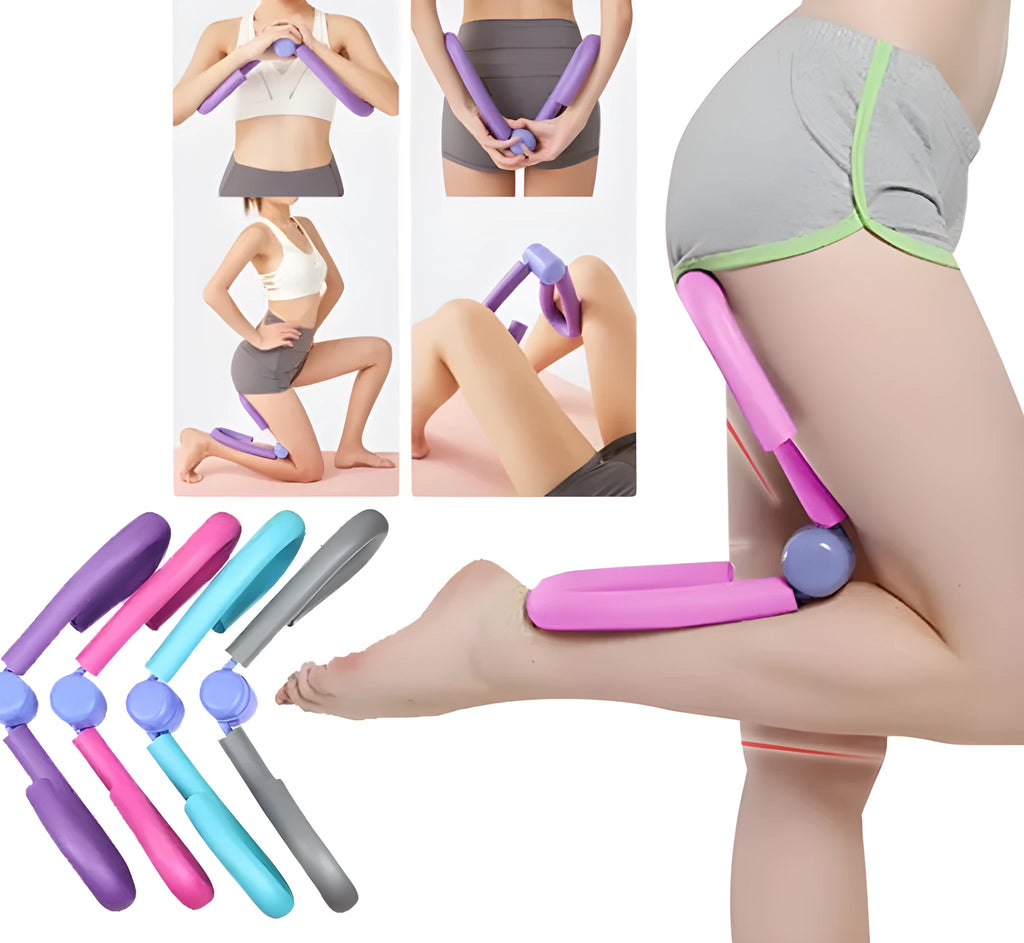 Pink leg training clip made of PVC, foam and steel spring for arm, leg, chest and waist exercise.