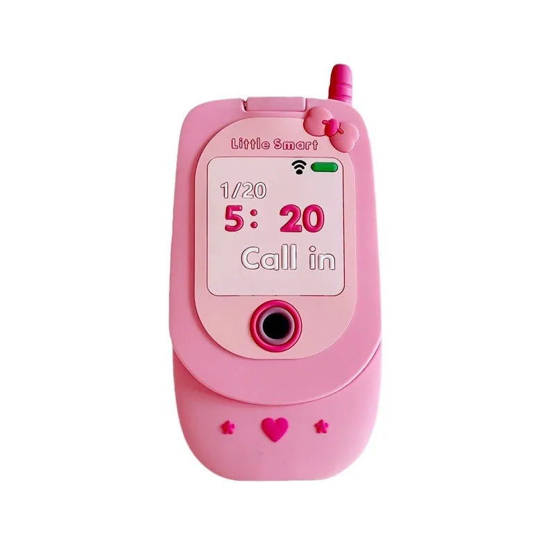 Light pink silicone flip phone case with a built-in mirror, shown next to a rose red version.