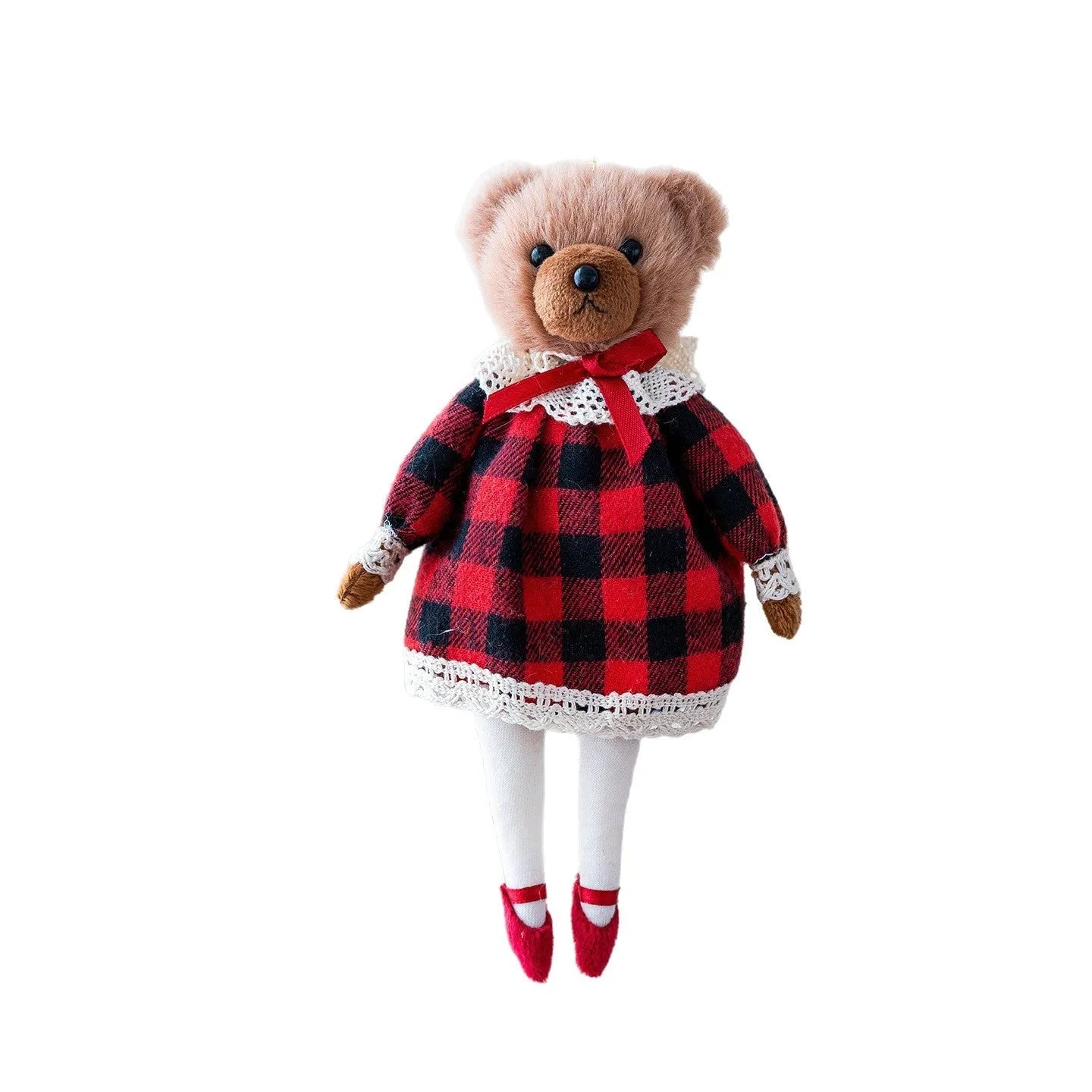 Princess and gentleman plush bear doll couple in cotton suit and plaid cloth