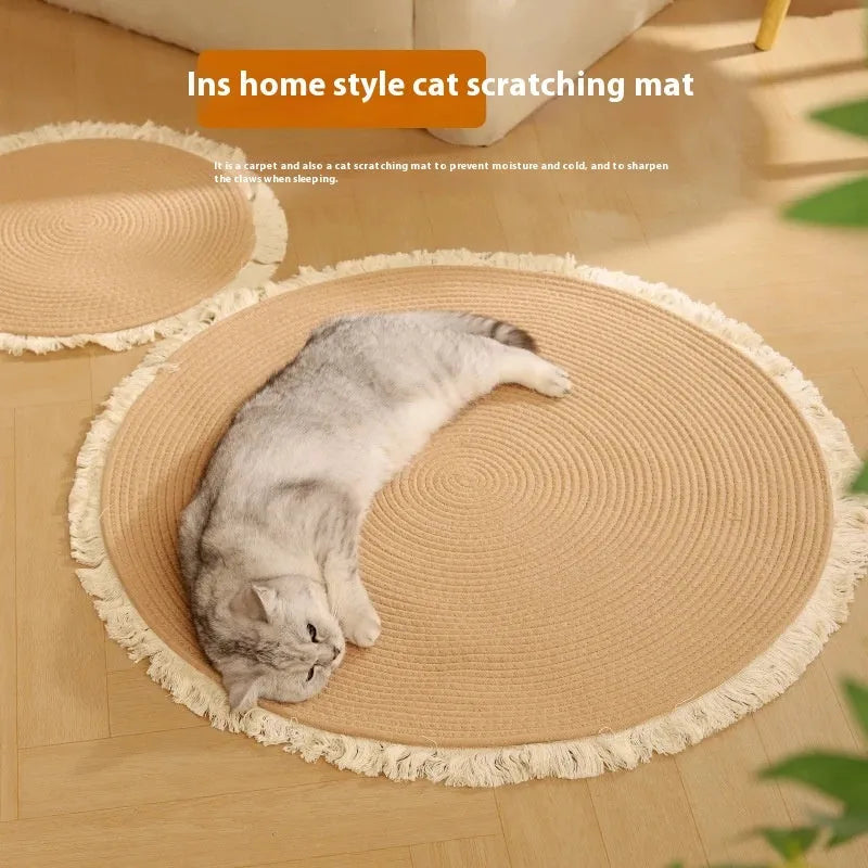 Wear-resistant natural papyrus integrated cat nest and scratch pad in tassel colour, 100cm size, simple style