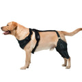 Black dog thigh protective sleeve with adjustable metal support frame for postoperative recovery