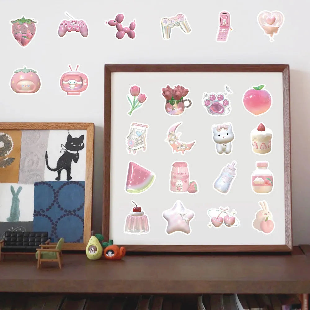 Light pink 3D decorative stickers with cute girl heart patterns in two style variations