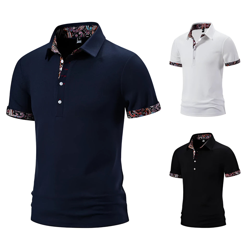 Men's polo shirt with turnover neck and colour stitching in cotton blend fabric