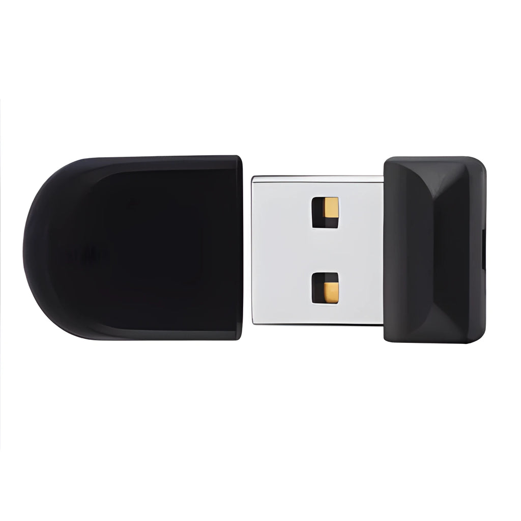 Black plastic rotating USB flash drive showing extended USB connector