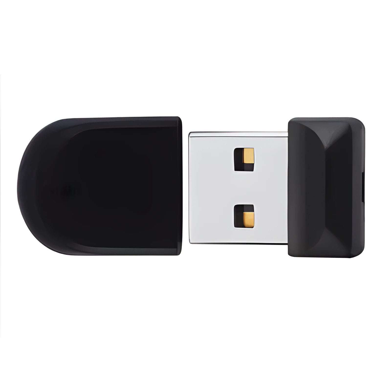 Black plastic rotating USB flash drive showing extended USB connector