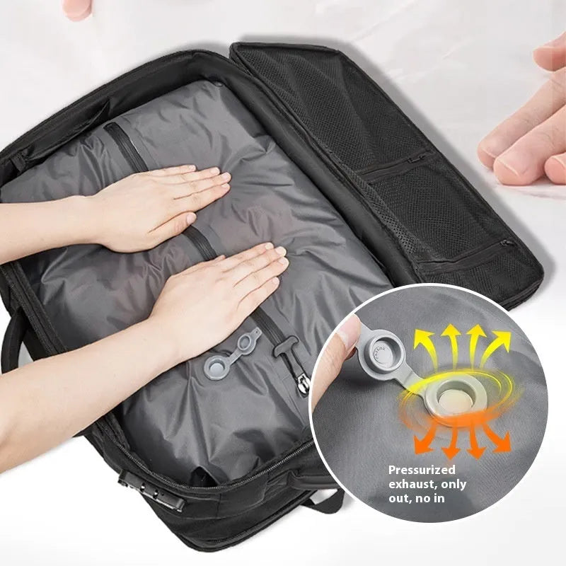 Black Oxford cloth vacuum compression backpack with air pump for business travel