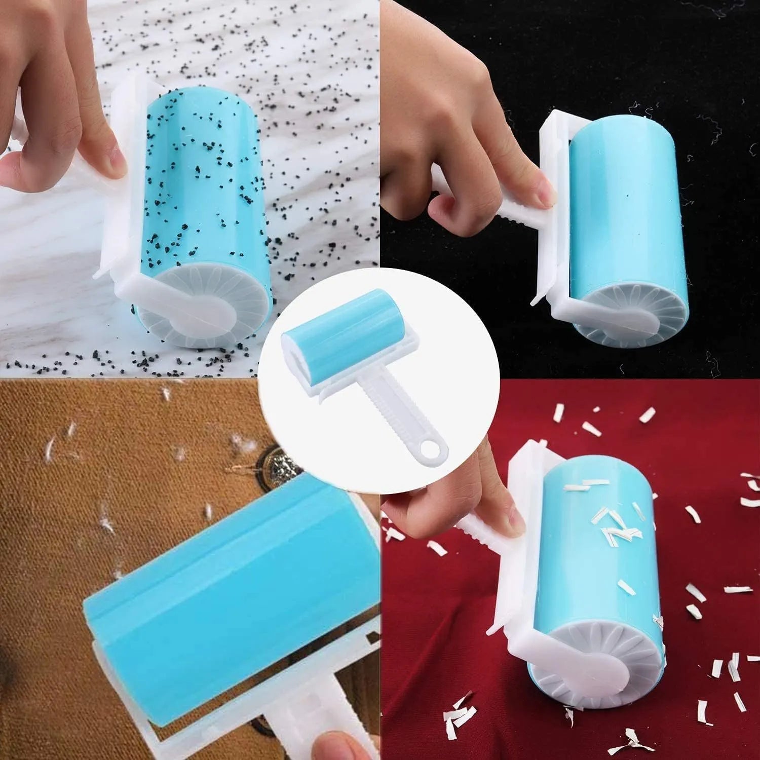 Washable reusable lint roller for pet hair removal in blue, green, pink or yellow