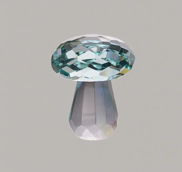 Colourful geometric mushroom ornament made of white crystal in four colour options.