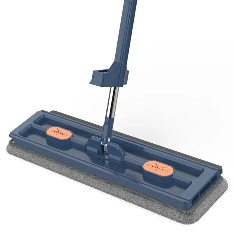 Large flat mop with rotating head and long stainless steel handle for floor cleaning