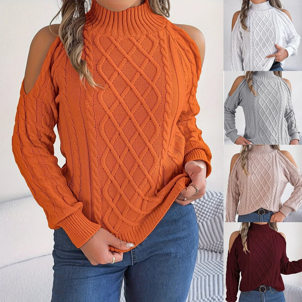 Women's casual acrylic sweater with twisted pattern and strapless half-high collar