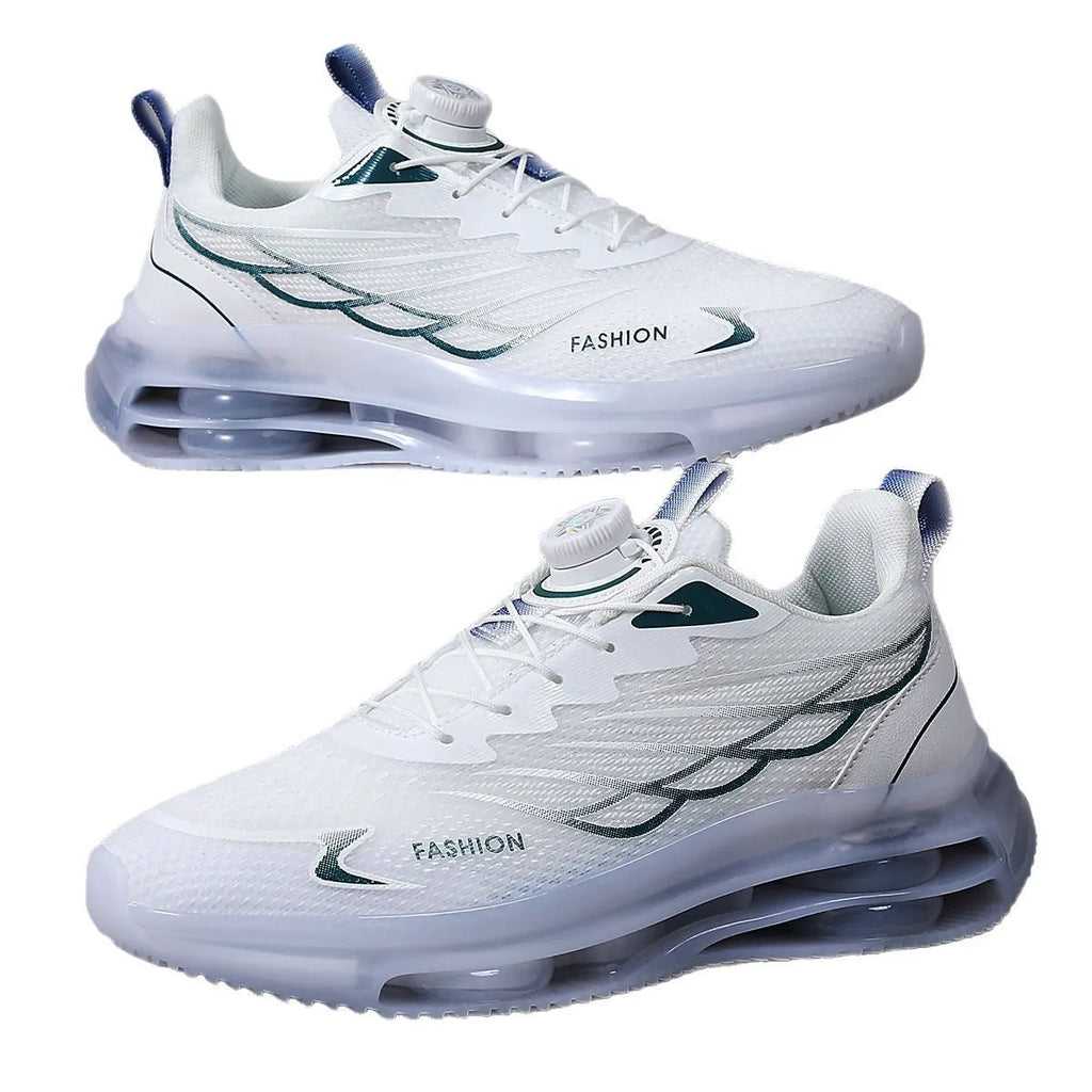White rotating button Korean style casual shoes with mesh upper and rubber sole