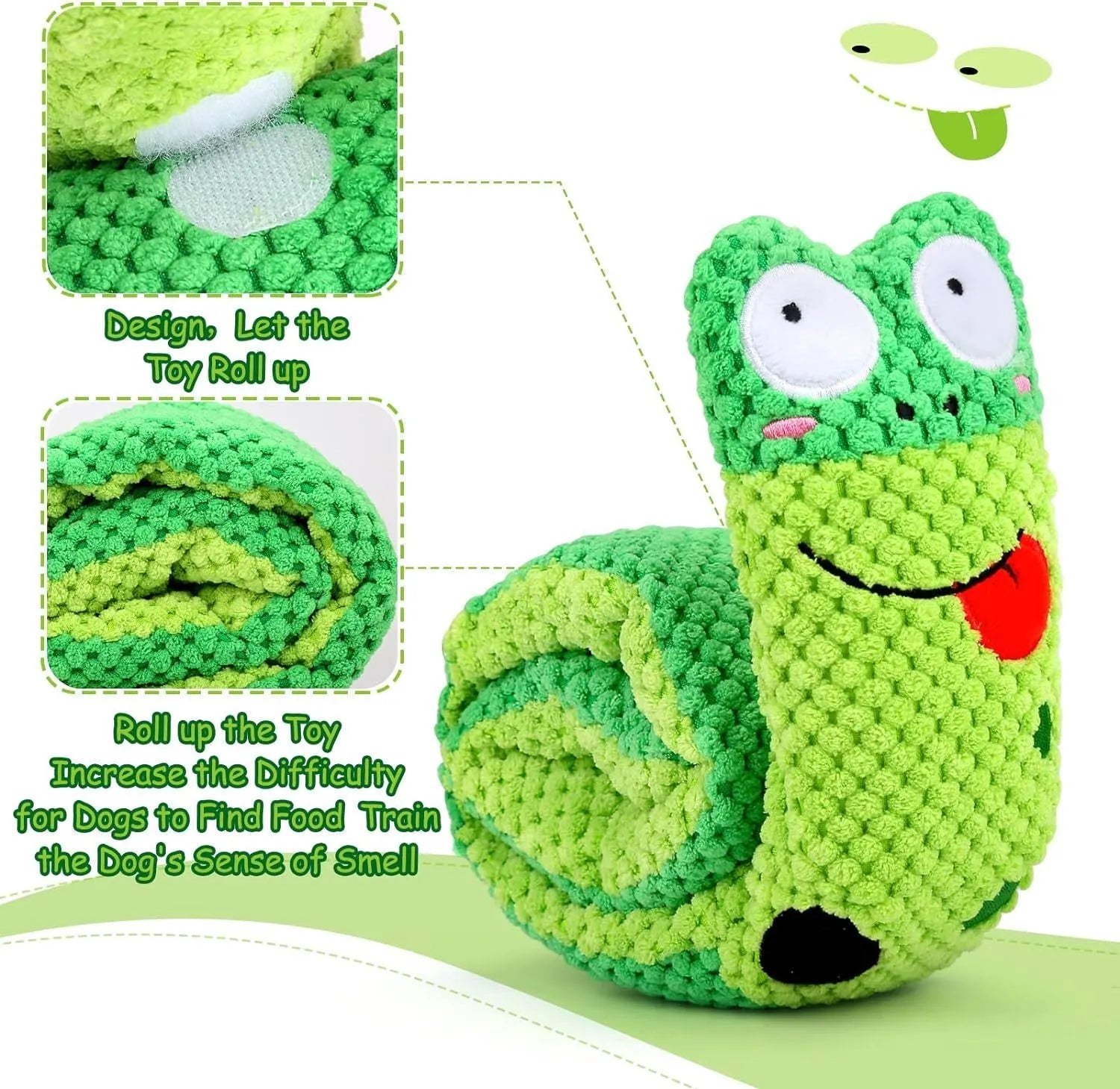 Interactive squeak and snuffle dog puzzle toy in frog, snail, or snake plush designs