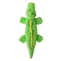 Green crocodile-shaped dog toy with squeaker and crinkle features for aggressive chewers