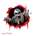 Reflective metal skull car sticker with colourful broken shell pattern measuring 15 by 14 centimetres