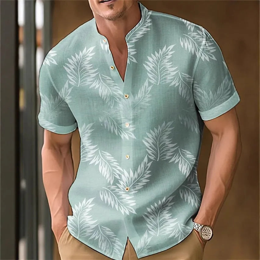 Men's printed polyester casual shirt in multiple colours showing printed detailing and relaxed fit