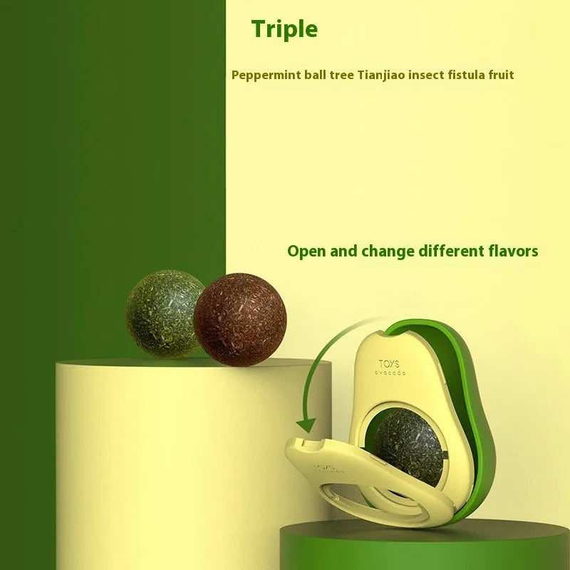 Plastic catnip ball toy in various colours with textured surface for molar teeth cleaning