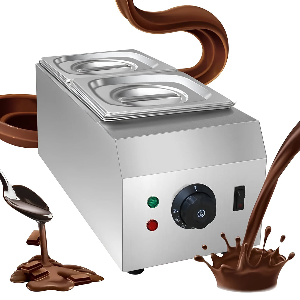 Commercial electric chocolate melting machine with double pot design and temperature control display