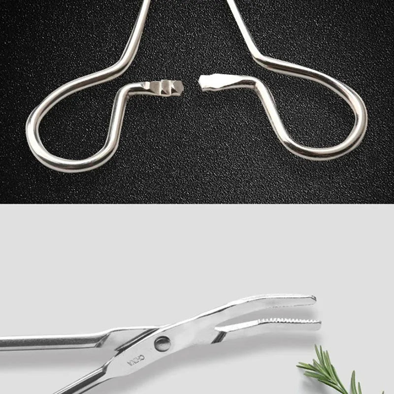 Silver stainless steel pet grooming tweezers with curved tip for ear hair removal