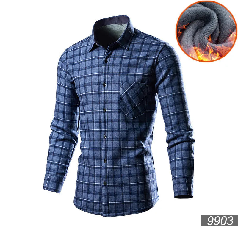 Men's loose fit fleece-lined cardigan shirt in cotton blend fabric