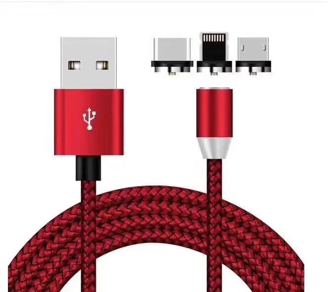 3-in-1 magnetic charging cable with Android, Type C, and Apple connectors in multiple colours