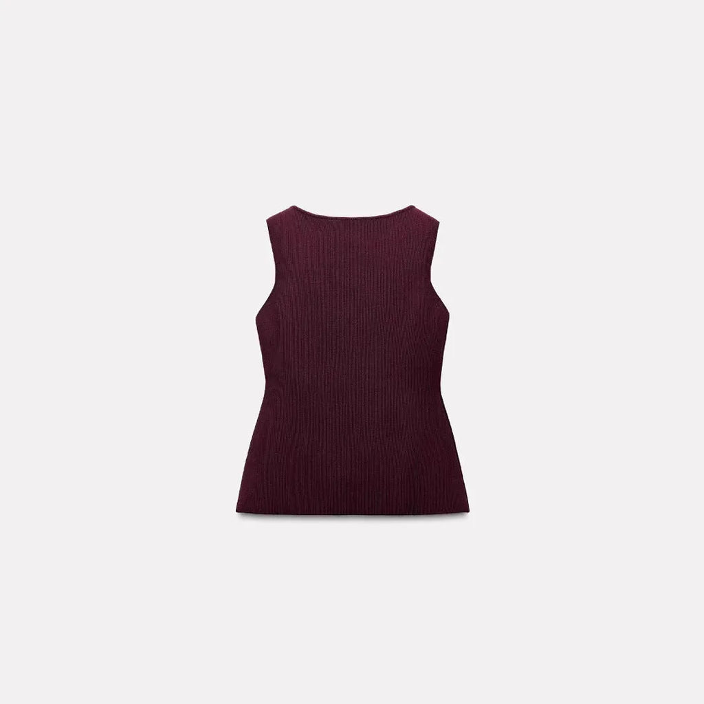Dark red slim fit viscose sweater vest with gold buttons and 3D pattern