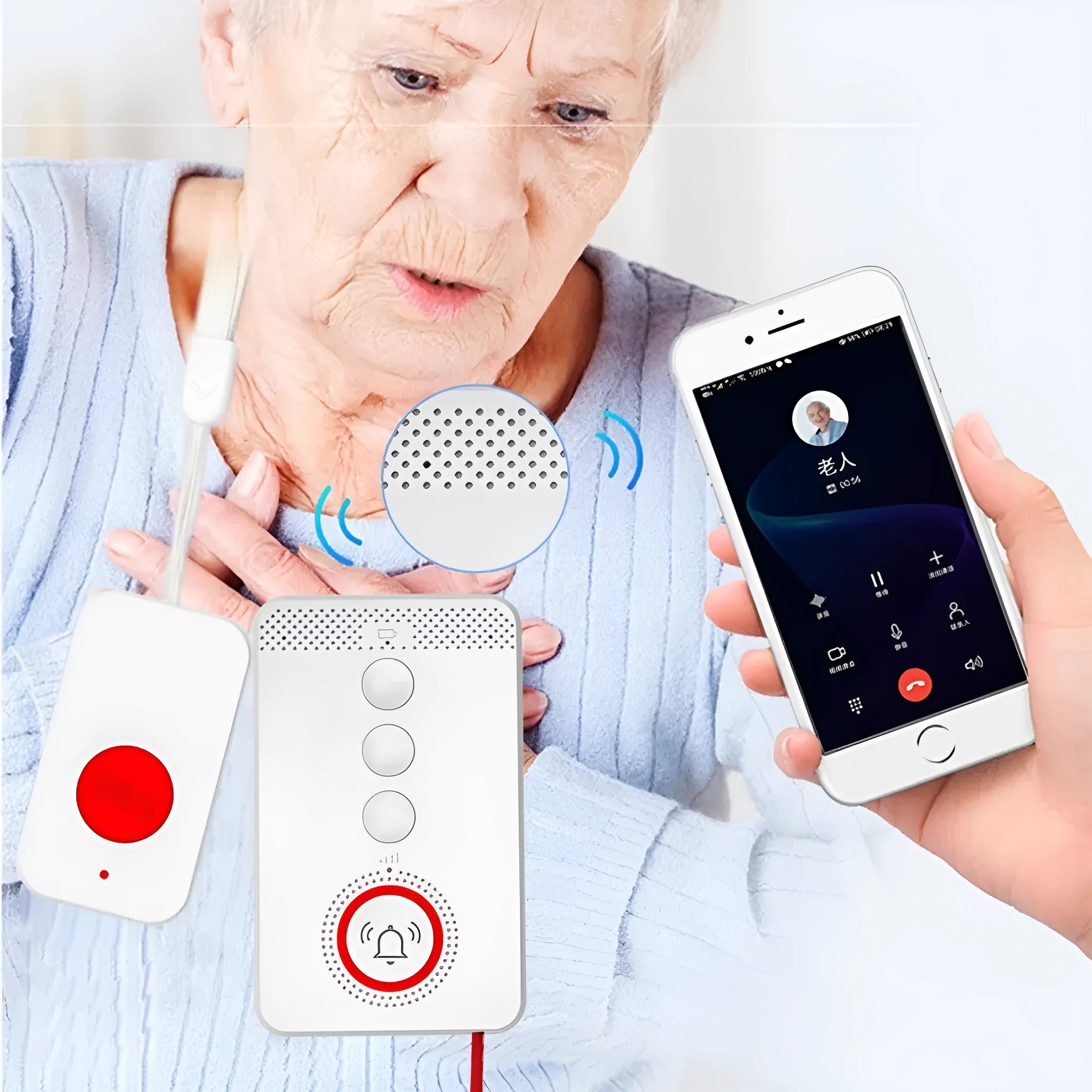 White elderly emergency alert system with one buzzer unit and three call buttons
