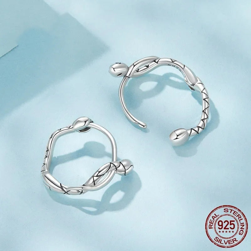 S925 sterling silver snake ear clip earrings in retro animal design for women
