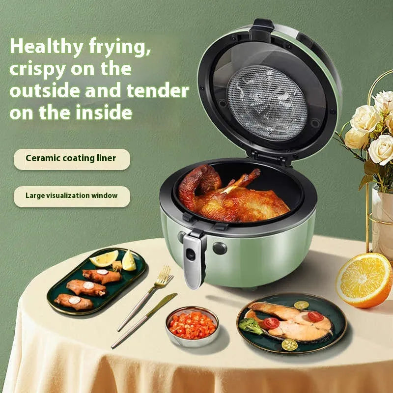 8-litre capacity air fryer oven with viewing window and mechanical button controls on countertop.