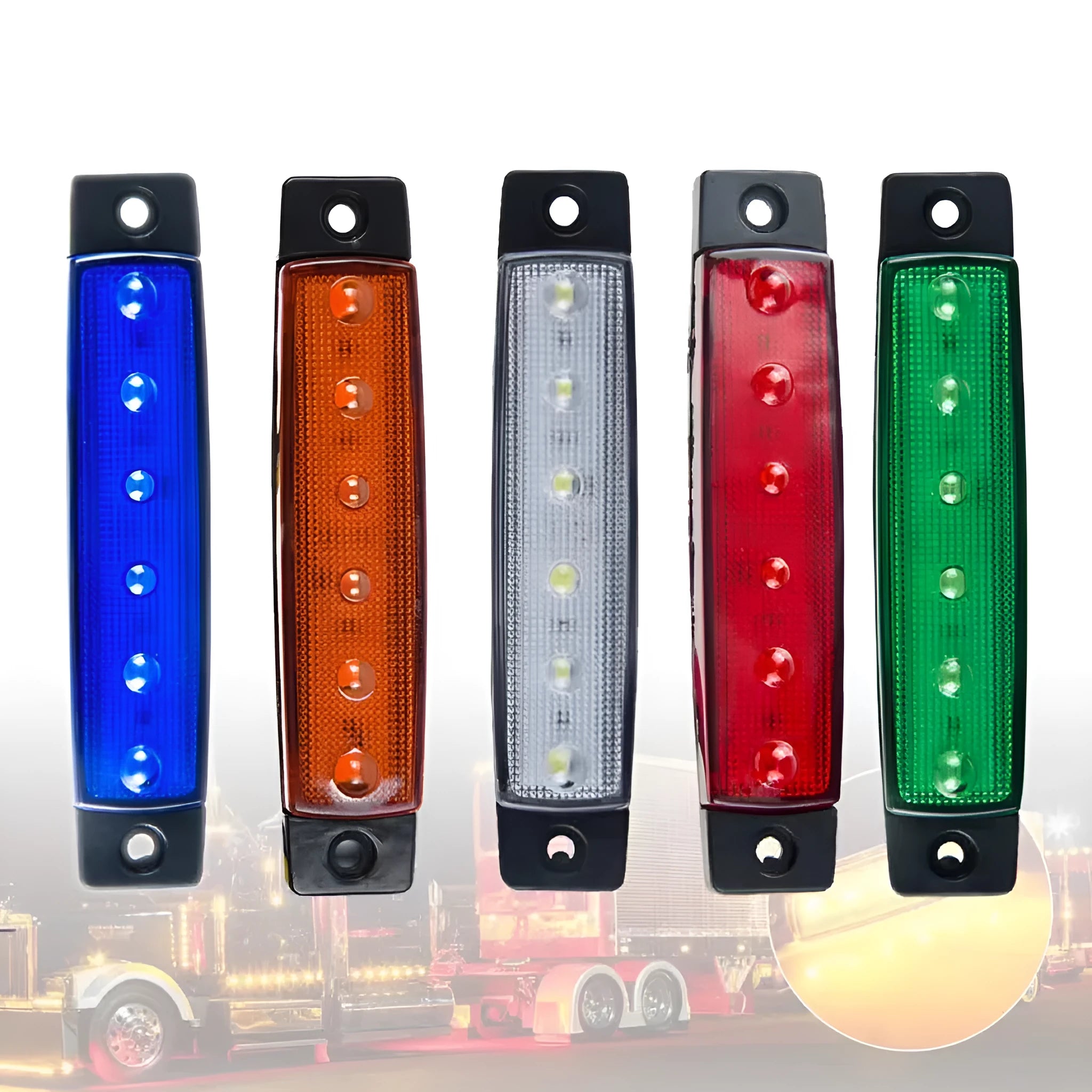 Red PVC truck side marker light for trailer, dimensions 9.6cm by 2cm.