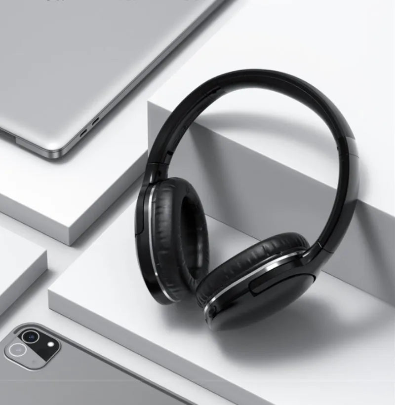 Black wireless Bluetooth sports gaming headset with head-mounted design