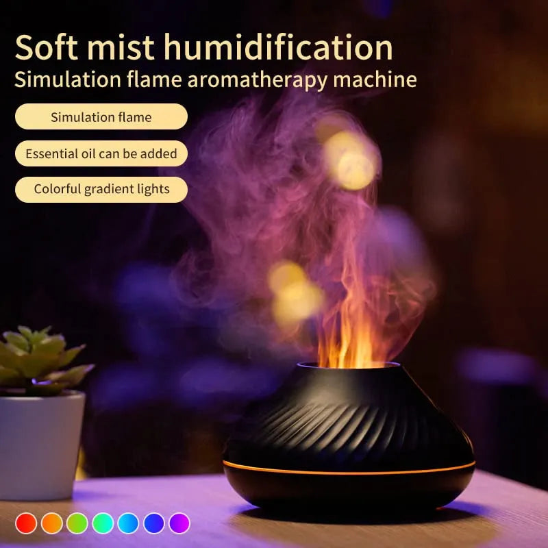 Beige volcanic flame aroma diffuser with LED lighting and mist output