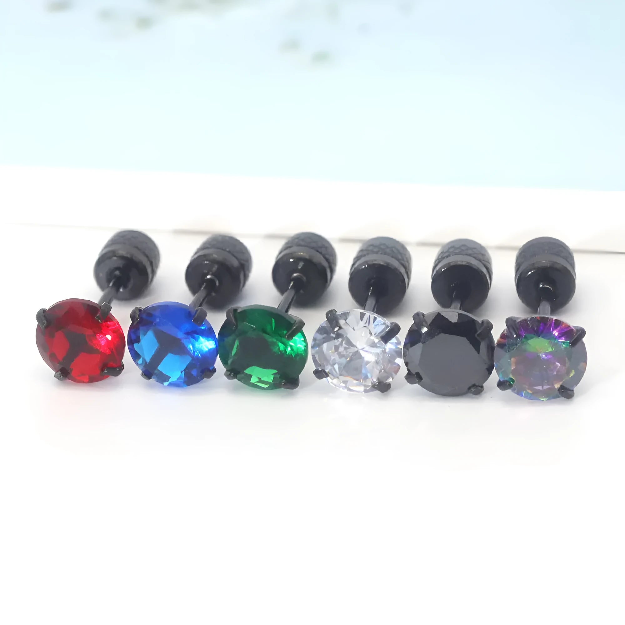 Geometric stainless steel zircon earring unisex diamond treatment multiple colours and sizes 3mm to 8mm