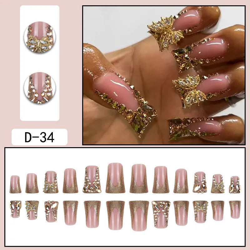Golden diamond debris butterfly pattern nail stickers with jelly glue bottle