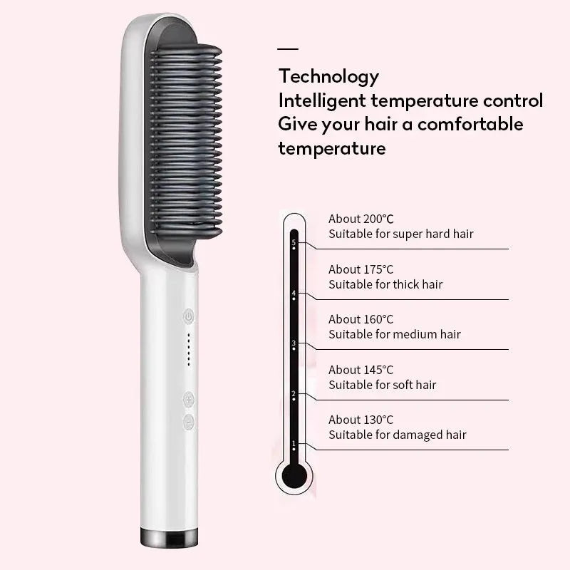 Red and black dual-function 2-in-1 hair straightener and curling tong hot comb on a white background