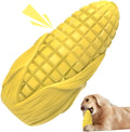 Corn stick shaped dog chew toy in blue or yellow colour with textured surface grooves