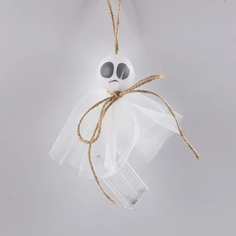 Halloween ghost LED lighting chain with colourful battery-operated lights showing six different ghost design variations