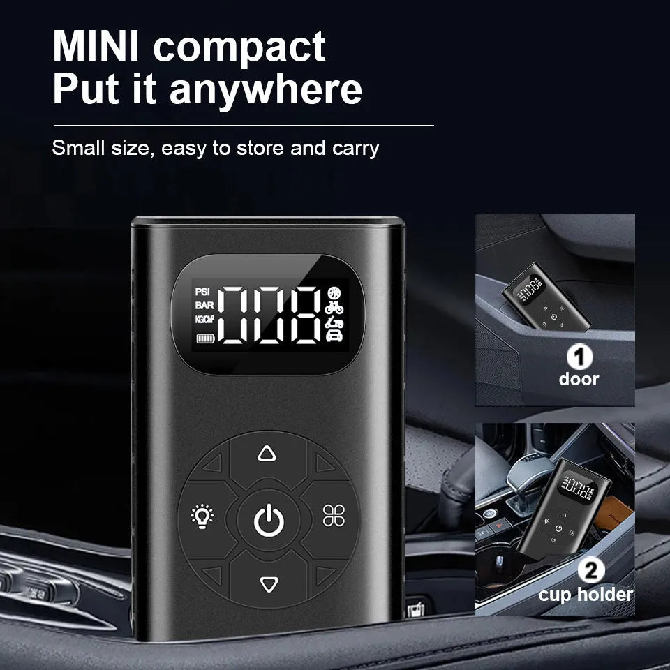 Black aviation aluminium alloy portable USB tyre inflator for car motorcycle bicycle