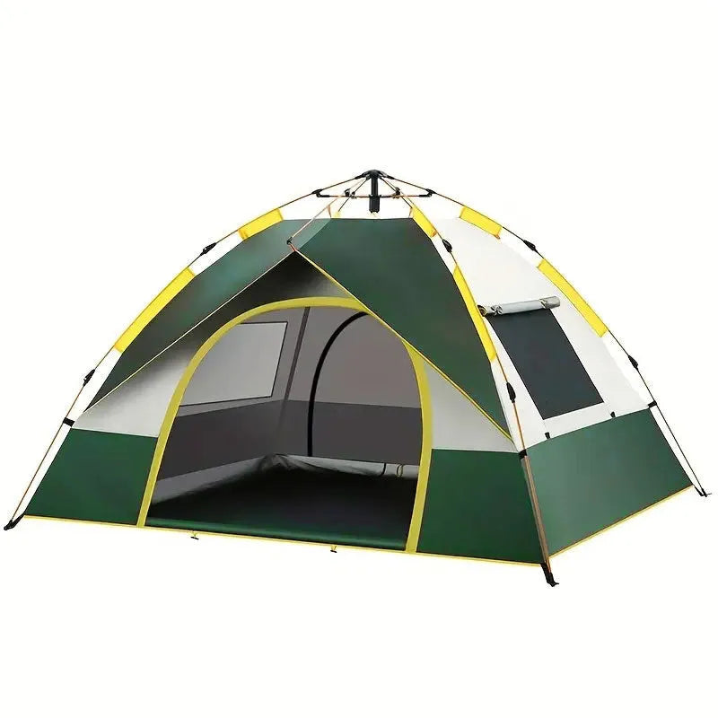 Dark green silver glue camping tent for 3-4 people with automatic quick-open design