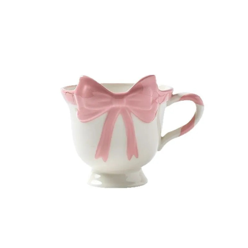 Ceramic mug with girl heart bow design in white or black pink colour, 301-400ml capacity