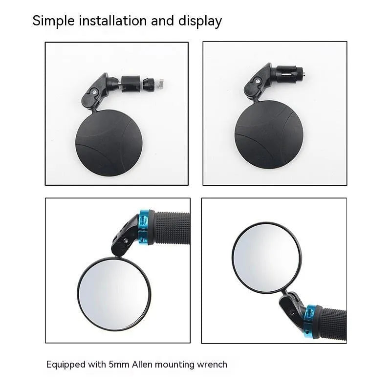 Black ABS foldable convex motorcycle rearview mirror showing 7cm diameter and rotating mechanism
